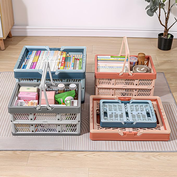 Domiella 2-Pack Foldable Storage Baskets, Collapsible PP Crates with Handles - 20L Capacity, Strong and Portable for Home Org