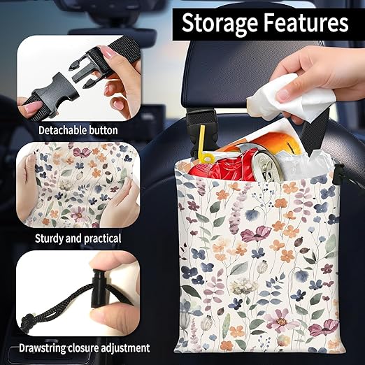 Car Trash Bag Large Hanging Can for Back of Seat, Cute Waterproof Car Garbage Bag for Vehicle, Travelling, Outdoor Colorful Boho Leaf