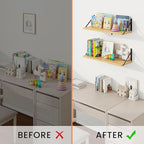 Book Shelf for Wall, Oak Shelf, Floating Shelves with Brackets, 24 inch Wall Shelves Set of 3, Particle Board Shelving for Ki