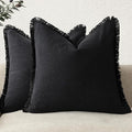 Foindtower Set of 2 Decorative Linen Fringe Throw Pillow Covers Cozy Farmhouse Boho Cushion Cover with Tassels Soft Accent Pi