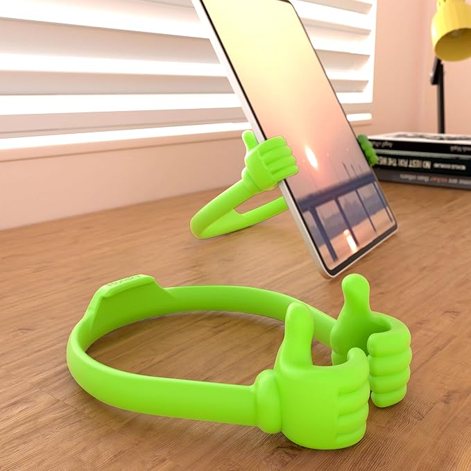 Honsky Cell Phone Tablet Stands (Pack of 5) Thumbs-up Cellphone Holder, Tablet Display Stand, Mobile Smartphone Mount Cradle for Desk Desktop - Universal, Multi-Angle, Cute, Green