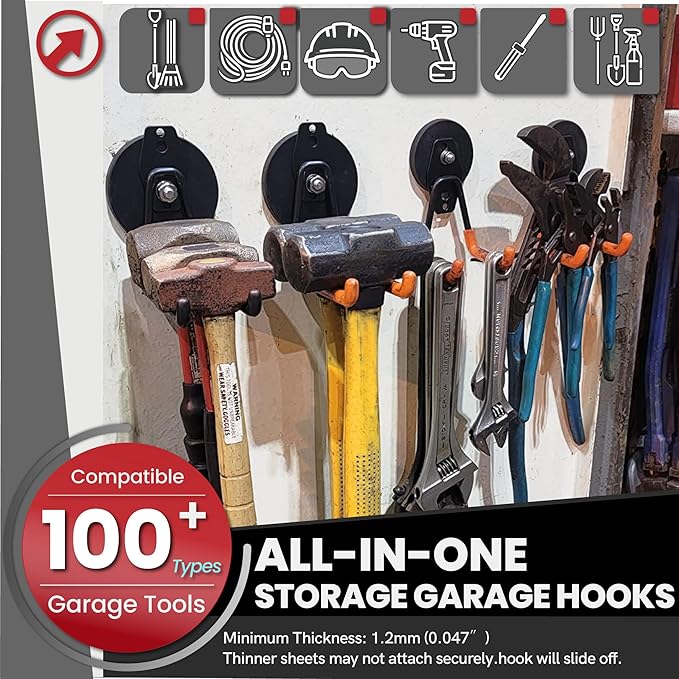 ULIBERMAGNET Heavy Duty Magnetic Garage Hooks Kit,12 Pack Strong Large Magnet Hook for Power Drill,Garden Tools,Hose,Pegboard