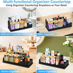 Bathroom Counter Organizer, Black Silicone Toothbrush Holders for Bathrooms Organizer Countertop with 3PCS Qtip Holder, Tooth