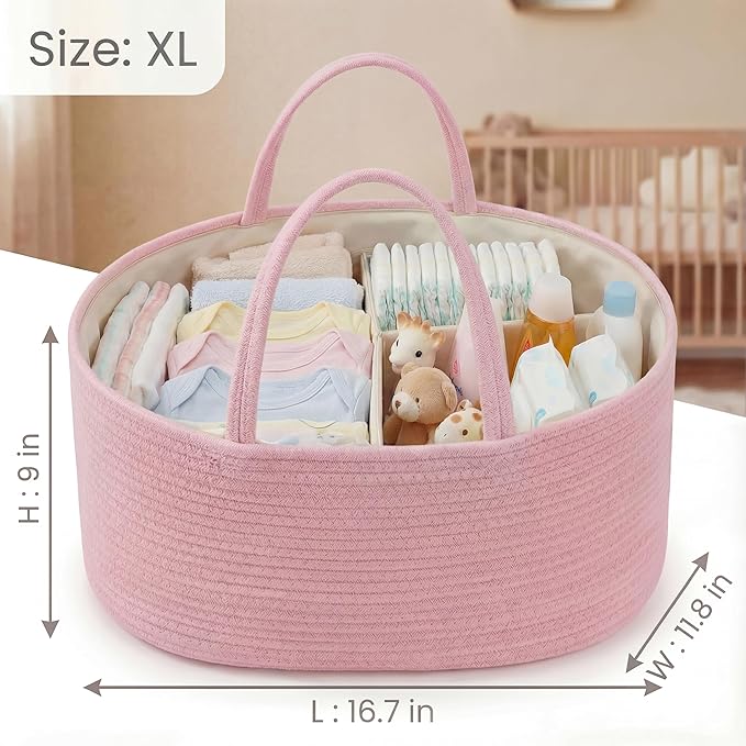 luxury little Diaper Caddy Organizer, Large Cotton Rope Nursery Baby Basket, Changing Table Organizer for Baby Diaper Storage