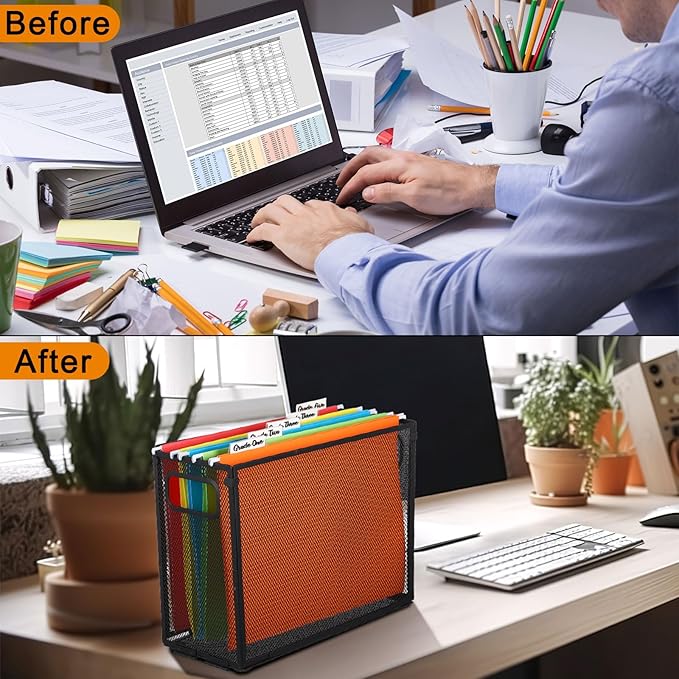 2 Pack Hanging File Holder, 10 Hanging Folders, Metal Mesh, Letter Size Folder Storage, Desktop Storage Cabinets, Office Scho