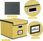 Huolewa File Organizer Box with Lid, Collapsible File Folder Organizer for Office Document Storage, Filing Box with Plastic S