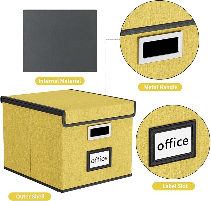 Huolewa File Organizer Box with Lid, Collapsible File Folder Organizer for Office Document Storage, Filing Box with Plastic S