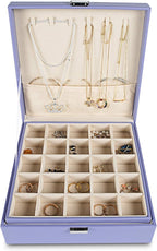 Frebeauty Earring Organizer Classic Jewelry Box 50 Slots Double Layer Jewelry Storage Case with 6 Necklace Hook and Bracelet 