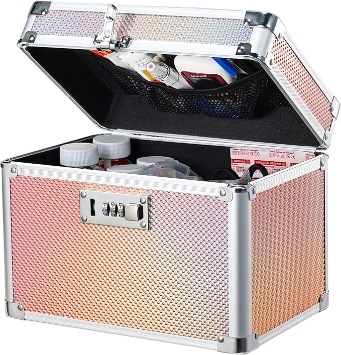 Adazzo Lockable Storage Box, Cabinet Safe Case Organizer with Combination Lock for Medications and Small Valuables, 10 x 7 x 