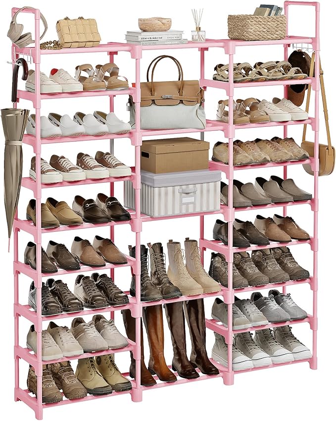 WOWLIVE 9 Tiers Shoe Rack Shoe Storage Shoe Organizer 50-55 Pairs Shoe Tower Unit Shelf Durable Metal Pipes with Plastic Conn