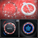 CAR PASS 11 PCS Bling Red Steering Wheel Cover Set for Women, Sparkly Rhinestone Diamond Bling Seat Belt Cushion, Glitter Shi