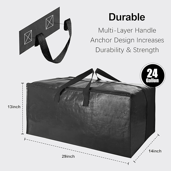VELVETSURE 12 Pack Heavy Duty Extra Large Moving Bags W/Backpack Straps - Strong Handles & Zippers, Storage Totes For Space S