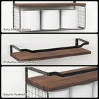 WOPITUES Floating Shelves with Wire Storage Basket, Bathroom Shelves Over Toilet with Protective Metal Guardrail, Wood Wall S