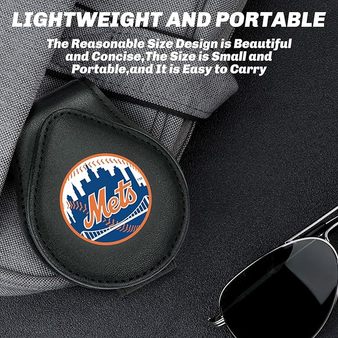for MLB New York Mets Car Visor Sunglass Holder - Black Leather Eyeglass Case with Team Logo, Clip-On Sun Visor Organizer for Auto Interior, NY Mets Gifts