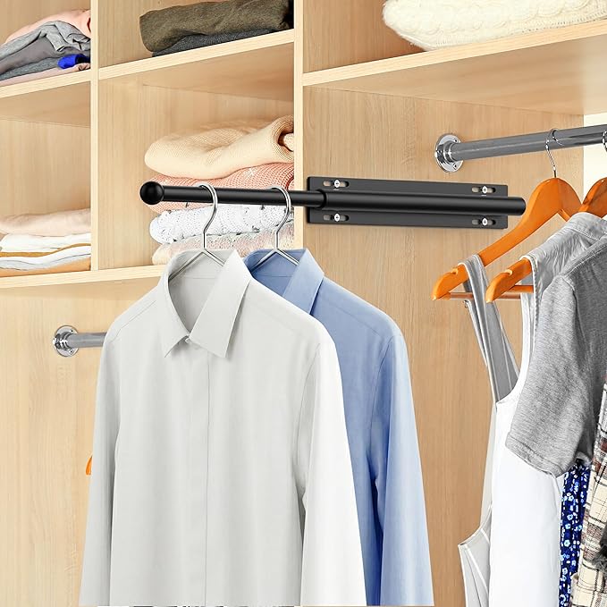 Valet Rod for Closet Retractable, 13.4"-23.2" Pull Out Clothes Hanger Rail, Heavy Duty Alloy Steel Side Mount Wardrobe Bar, A
