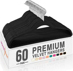 HOUSE DAY Black Velvet Hangers 60 Pack, Non Slip Clothes Felt Hanger Heavy Duty for Coat, Premium Slim Space Saving Suit Hang