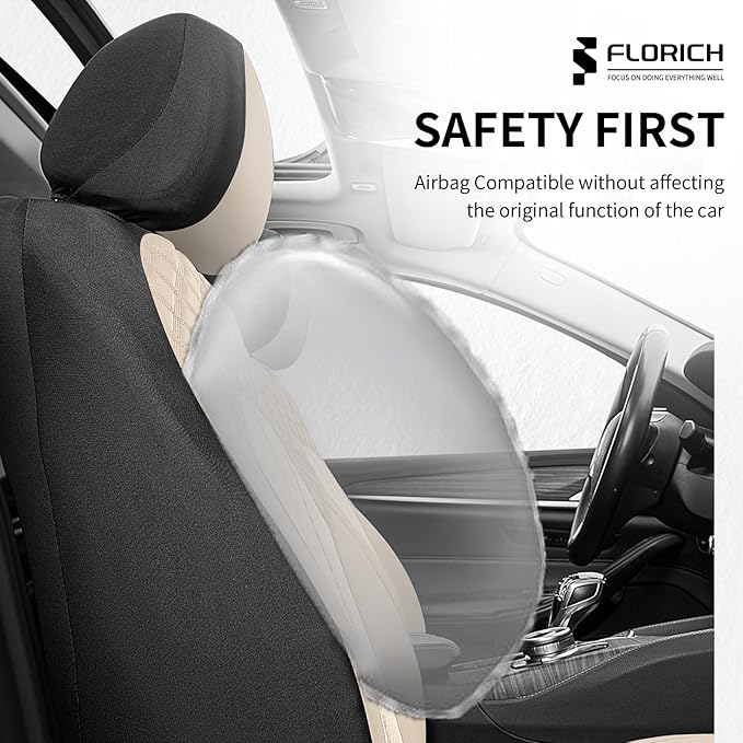 FLORICH Seat Covers Full Set Automotive Seat Covers Front and Rear Car Seat Cover Leather Air Mesh Seat Cushion 5 Seats Airba
