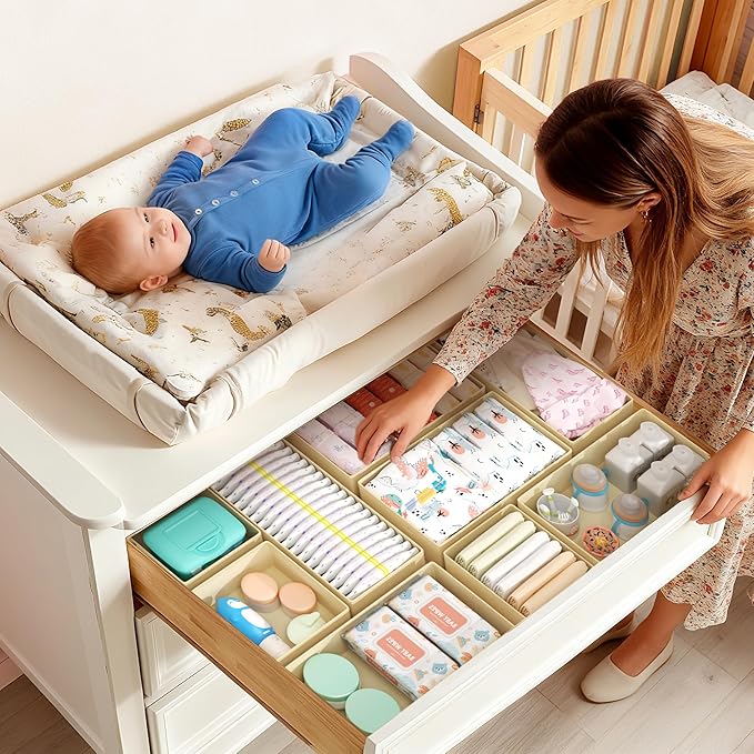 DIMJ Drawer Organizer Clothes Storage - 16 Pack Baby Dresser Organizer for Nursery, Foldable Drawer Dividers for Bedroom Clos