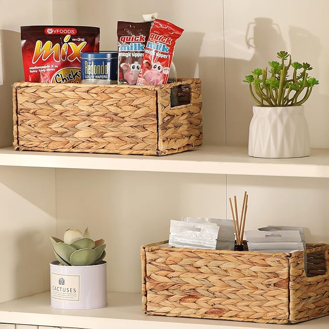 Vagusicc Wicker Storage Basket, Set of 2 Hand-Woven Storage Baskets for Organizing, Small Wicker Basket for Toilet Paper, Fol