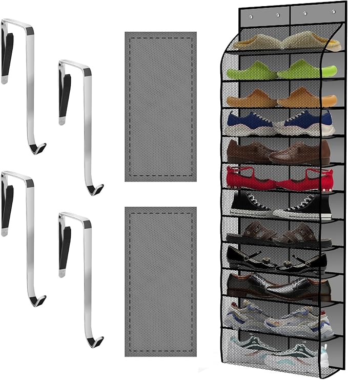 Kotkn Over The Door Shoe Organizer with 12 Large Breathable Pockets - Durable Hanging Storage for the Entire Family's Shoes (