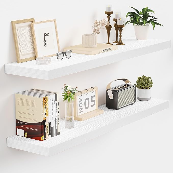 Vivelove White Floating Shelves 32 Inches Long, Wall Display Shelves with Invisible Brackets, for Bathroom Living Room Kitche