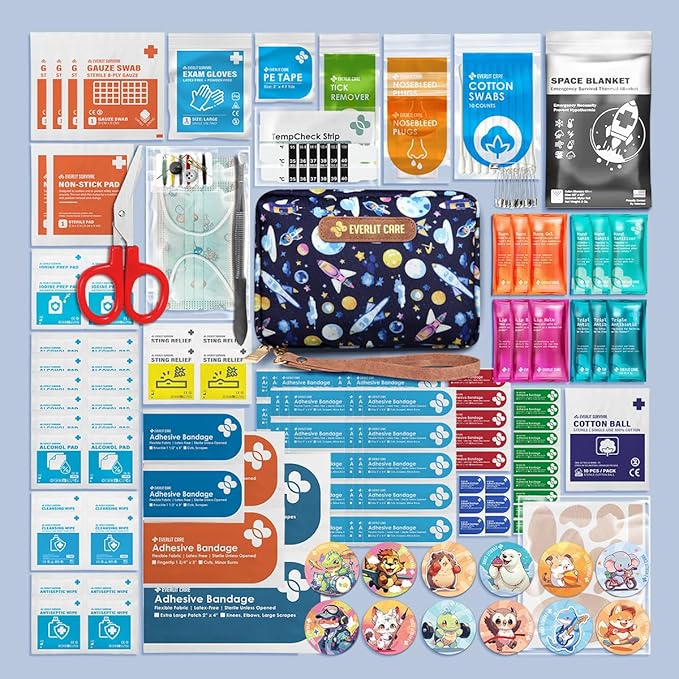 EVERLIT Care Rescue Pack | Family-Friendly First Aid Kit for Kids with 200 Pcs Medical Supplies | Travel-Friendly Compact Sto