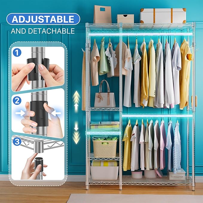 Simple Trending Heavy Duty Clothing Rack Loads 450 LBS, Garment Racks with Adjustable Shelves for Hanging Clothes, Metal Ward