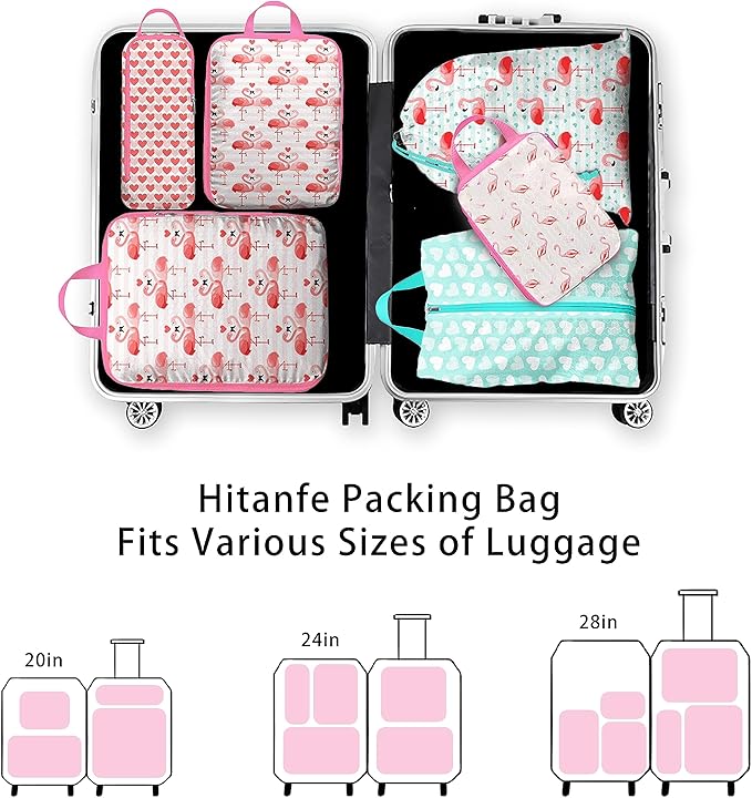 6 Pcs Compression Packing Cubes, Packing Cubes for Travel, Waterproof Luggage Organizer Bags Set, Cute Packaging Cubes for Wo