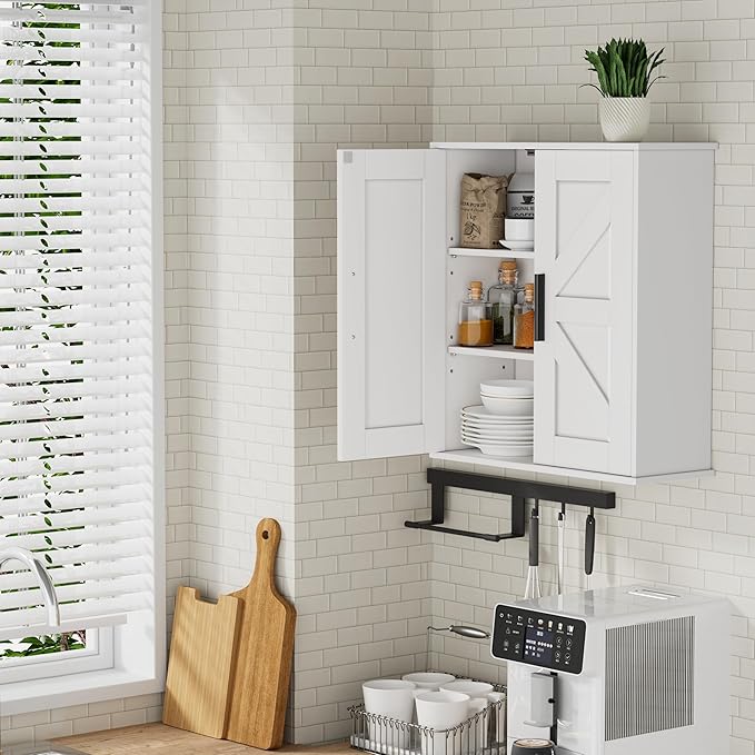 Homleke Bathroom Wall Cabinet, Over Toilet Storage Cabinet with Barn Doors and Adjustable Shelves, 3-Tier Medicine Cabinet Wa