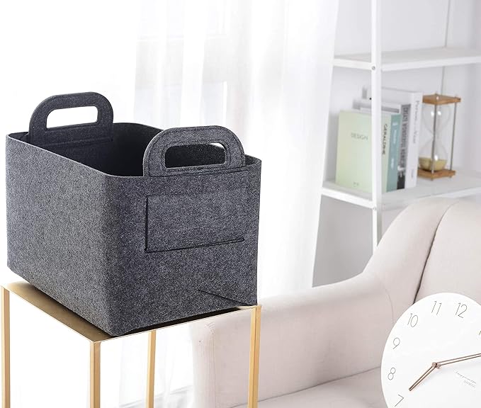 Minoisome Storage Basket Felt Storage Bin Collapsible& Convenient Box Organizer with Carry Handles for Office Bedroom Closet 