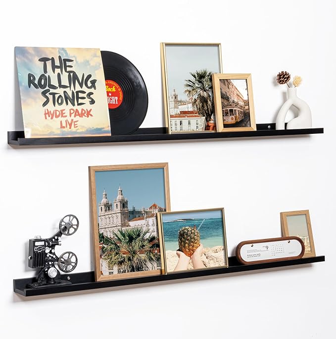 Fun Memories Picture Ledge Shelf, 48 Inch Floating Shelves Set of 2, Large Nursery Book Shelves for Toys Storage, Kids Booksh