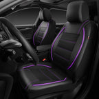 CAR PASS Universal FIT Piping Leather Two Front Seat Covers, Waterproof Faux Leather for SUV Sedan Van Truck, Airbag Compatible,Reserved Opening Holes for Headrest Covers(Black and Purple)