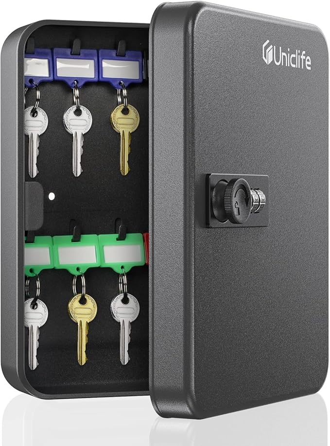 Uniclife 20 Position Key Cabinet with Combination Lock Resettable Black Digital Security Storage Box Steel Key Organizer with