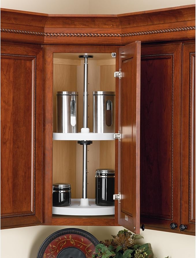 Rev-A-Shelf 2 Tier Full-Circle Lazy Susan for Corner Wall Cabinets Plastic 18" Double Shelf Swivel Kitchen Spice/Can Organize