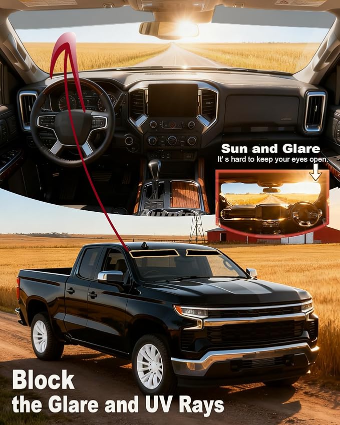 AUTOTEK Windshield Tint Strip for 2019-2026 Chevy Silverado 1500 Crew/Extended/Regular Cab | 2-Ply Car Sun Strip Tint with UV Protection & Anti-Glare, DIY Friendly Window Tint Film for Truck