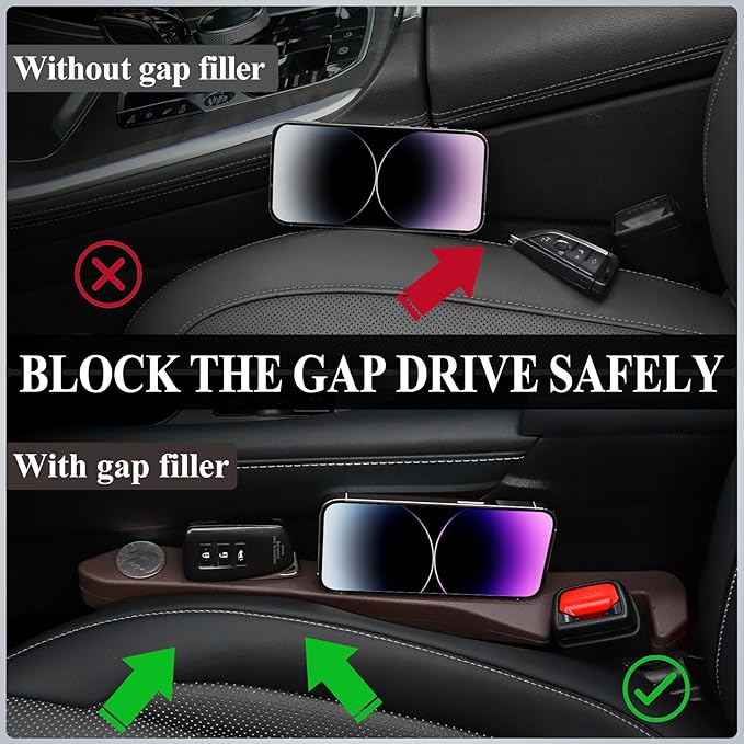 UREHEPO Car Seat Gap Filler, 2PCS Car Gap Filler Organizer, Car Inserts Between Seats, Car Interior Accessories for Men and Women, Universal Side Seat Gap Filler for Car Truck SUV (Brown)