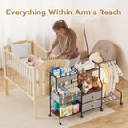 BBLIKE Diaper Caddy Organizer with Hanging Rack - 3 Tier Rolling Utility Cart with Drawers and Dividers for Baby Bottle Stora