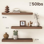 36Inch Walnut Floating Shelves for Wall, 12 Inch Deep Shelves for Bedroom, Kitchen, Bathroom Wall Mounted, Rustic Wood Floati