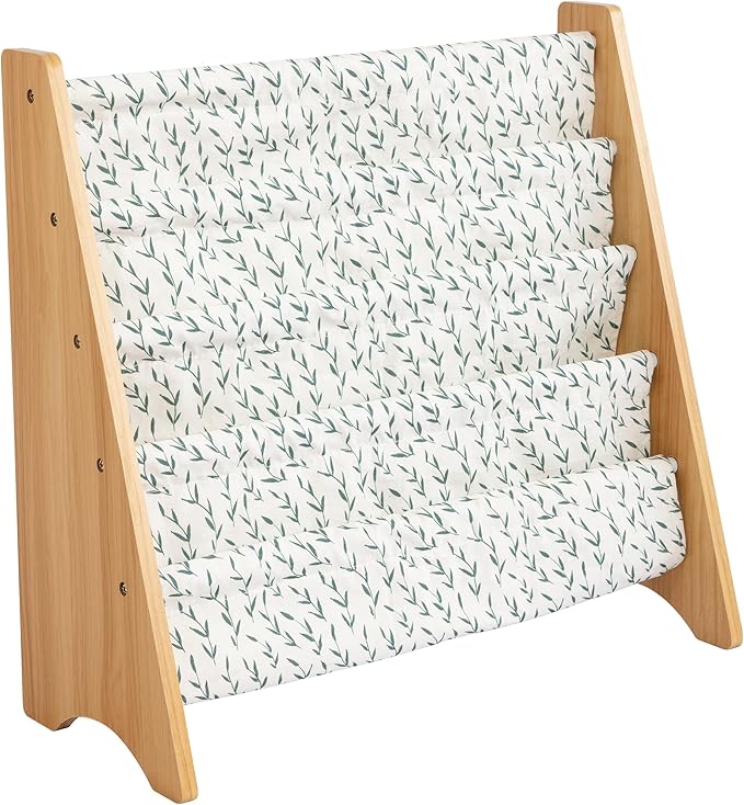 Humble Crew 4-Tier Kids Bookshelf, Natural/White/Green - Premium Book Shelf for Kids Rooms with Four Deep Pockets - Toddler S