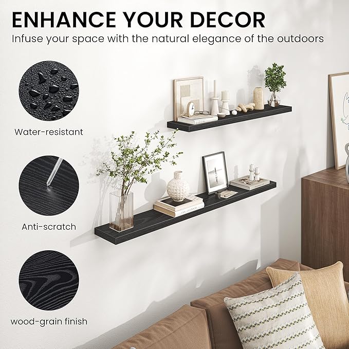 Heimlove 48 Inch Floating Shelves for Wall,Extra Long Wood Shelves Mounted Storage Hanging Shelf Invisible Bracket for Bedroo