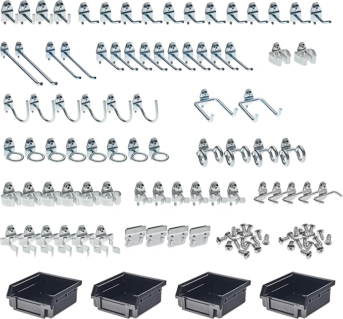 Triton Products 76983 DuraHook Kit Zinc Plated Steel Hook and Bin Assortment for DuraBoard 1/8-Inch and 1/4-Inch Pegboard, 83