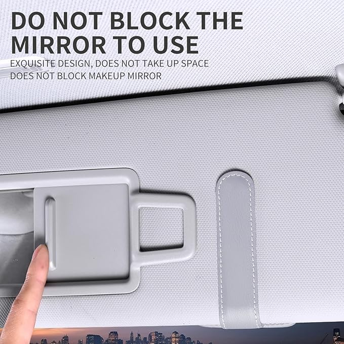 Leather Car Sun Visor Organizer with Sunglass Holder, Multifunctional Eyeglasses Ticket Credit Card Clip and Bills Storage Pocket, Universal Auto Interior Accessories(Grey), 580grey