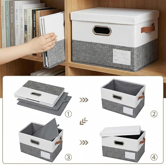 PRANDOM Storage Bins with Lids [3-Pack] Linen Fabric Foldable Storage Boxes Organizer Containers Baskets Cube with Cover for 