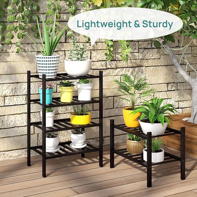 viewcare Black Small Shoe Rack for Entryway, 4-Tier Bamboo Shoe Organizer for Hallway Closet, Free Standing Shoe Racks for In