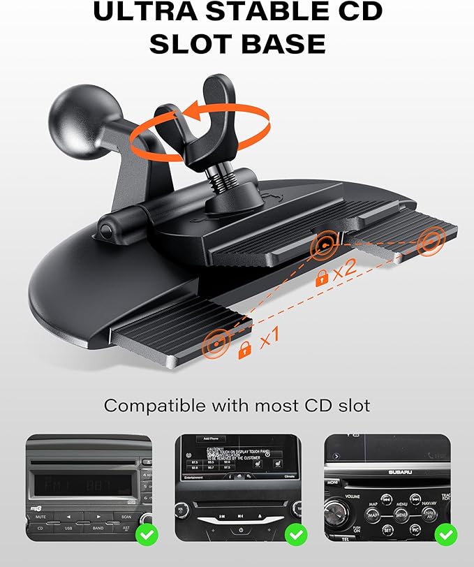 1Zero CD Slot Mount for CarPlay Screen, 360° Rotation Tool-Free Installation CarPlay CD Mount Compatible with 7-11 Inch Portable Car Play Screens & GPS Navigation