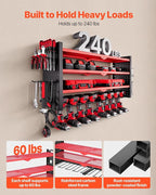 VEVOR Power Tool Organizer Wall Mount, 4-Layer Storage Rack with 8 Drill Holders, Tools Holder and Storage Rack with Side Peg
