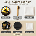 Leather Boot Care Kit – Mink Oil & Saddle Soap for Leather with Applicators & Cloths – 6-Piece Leather Shoe Care Kit for Cowb