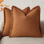 Foindtower Set of 2 Decorative Linen Fringe Throw Pillow Covers Cozy Boho Farmhouse Cushion Cover with Tassels Soft Accent Pi