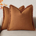 Foindtower Set of 2 Decorative Linen Fringe Throw Pillow Covers Cozy Boho Farmhouse Cushion Cover with Tassels Soft Accent Pi