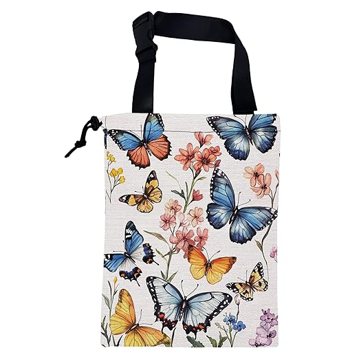 Car Trash Bag Colorful Butterfly Floral Leak-Proof Car Garbage Bag with Drawstring Foldable Canvas Trash Bin with Adjustable Buckle for Car Accessories, Travelling, Camping